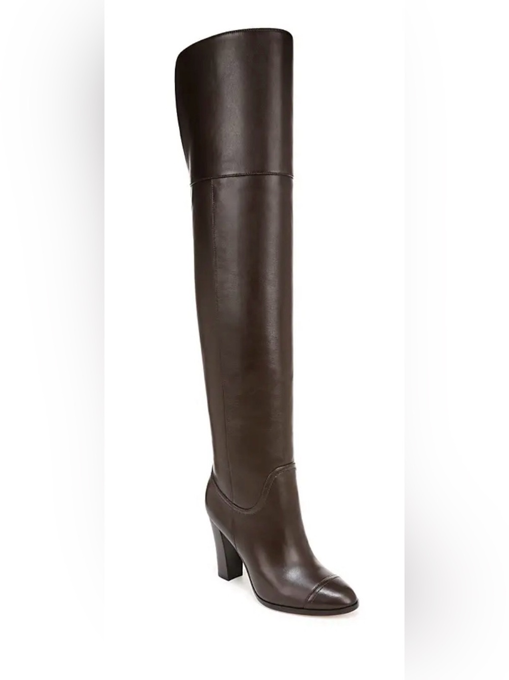 Veronica Beard Brown Conrad Leather Over-the-Knee Boot with Block Heel - box/bag